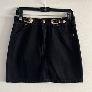 Topshop Black Denim Mini Skirt w Gold Belt